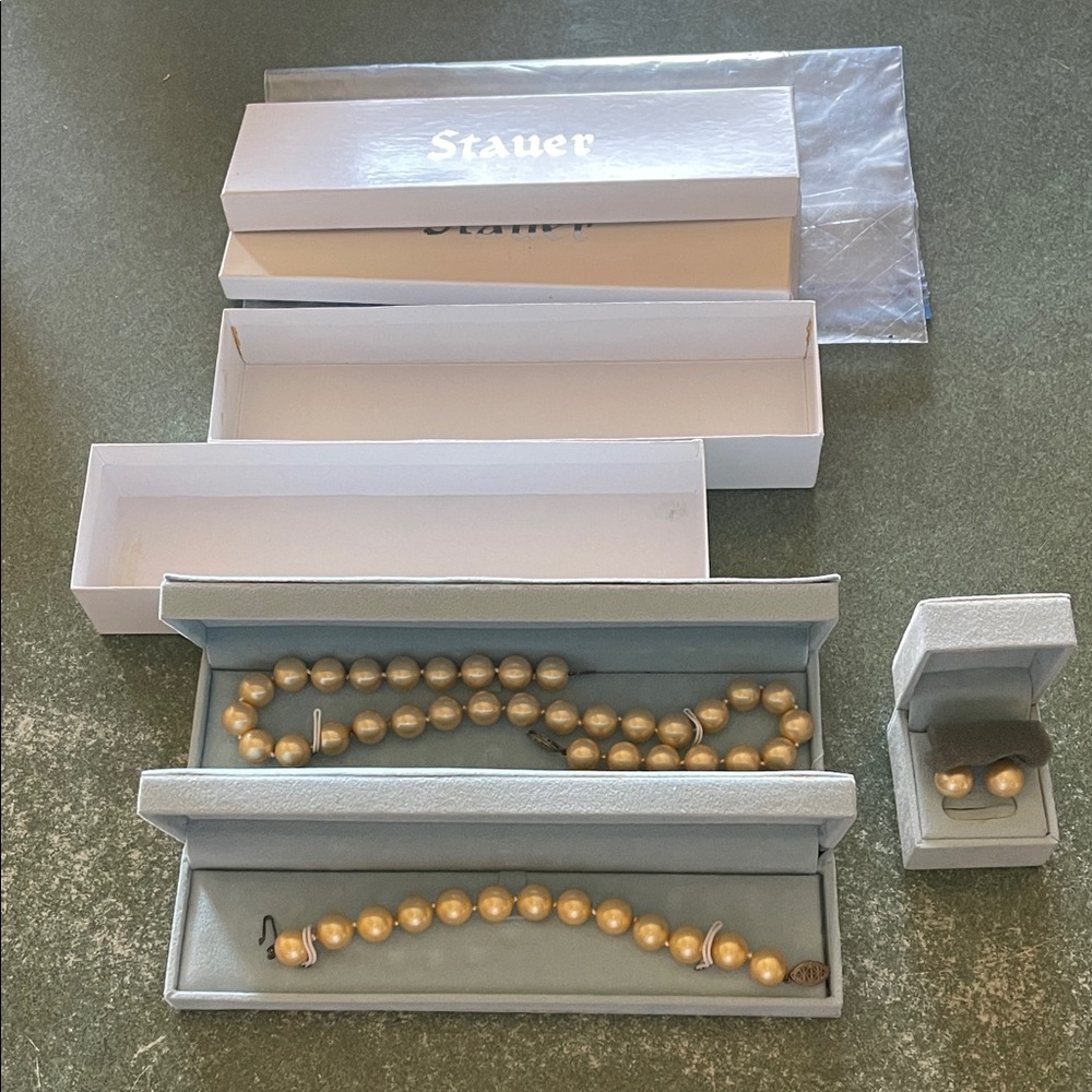 Stauer Cream-Gold Dome faux Pearl set